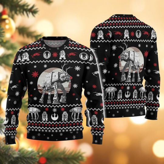Star Wars Christmas Ugly Sweater, Spaceship And Robot Xmas Sweater, Disney Star Wars Sweater Family, Holiday Sweater For Men And Women