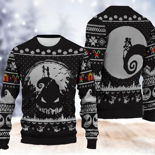 Halloween Jack And Sally Ugly Sweater, Nightmare Before Christmas Sweater, Jack Skellington Shirt, Couple Disney Halloween Shirt