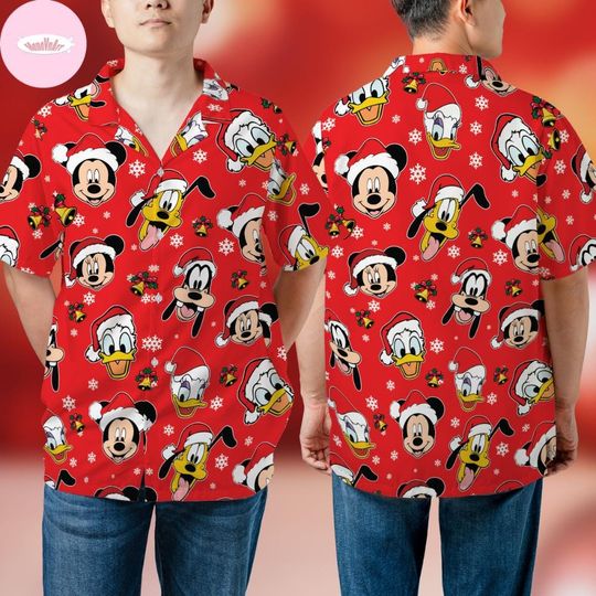 Discover Mickey and Friends Santa Disney Christmas Hawaiian Shirt, Mickey's Very Merry Christmas Party 2025, Holiday Family Disney Christmas Shirt
