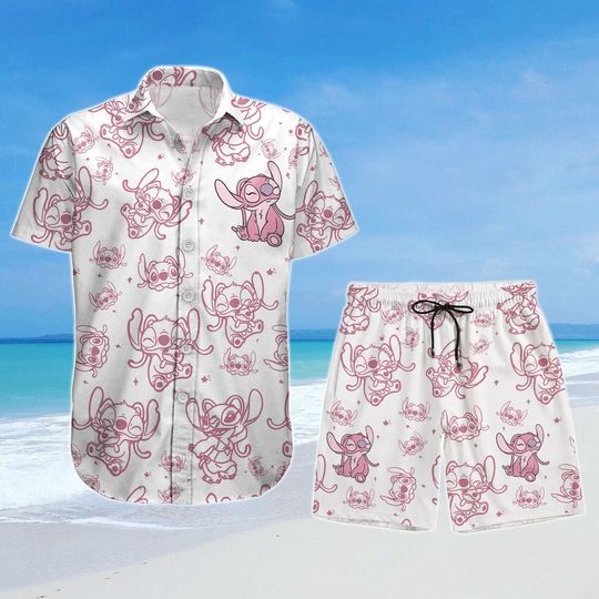 Discover Stitch Angel Button Hawaiian Shirt and Shorts, Disney Lilo and Stitch Men’s and Women’s