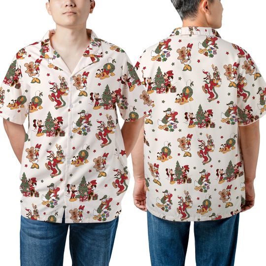 Discover Unisex Retro Mickey And Friends Christmas Hawaiian Shirt, Mickey's Very Merry Christmas Party, Disneyland Xmas Holiday Hawaii, Gift For Xmas
