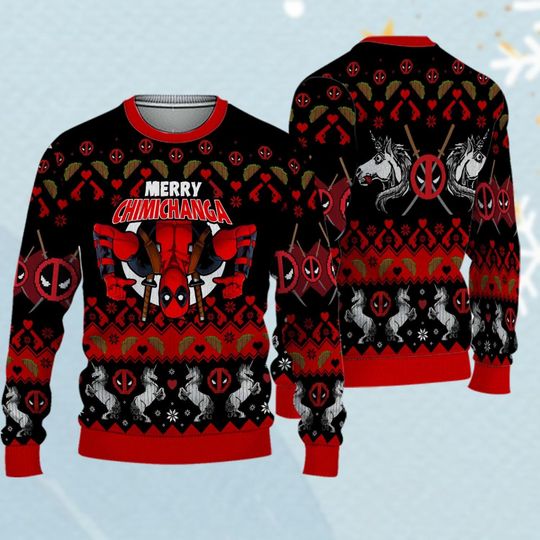 Discover Deadpool Christmas Ugly Sweater, Deadpool Holiday Xmas Sweater, Superhero Christmas Sweater, Christmas Gift For Men, Movie Xmas Sweater