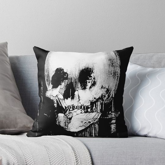 Discover Woman with Halloween Skull Reflection In Mirror Pillow