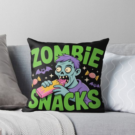 Discover Candy Over Brains: This fun and vibrant T-shirt design is a hilarious take on the classic zombie. For the Halloween Festive Season Pillow