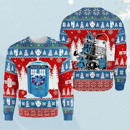 Doctor Who Merry Christmas Ugly Sweater, Police Box Xmas Sweater, Dr Who Holiday Sweater, Perfect Sweater For Christmas, Christmas Gift
