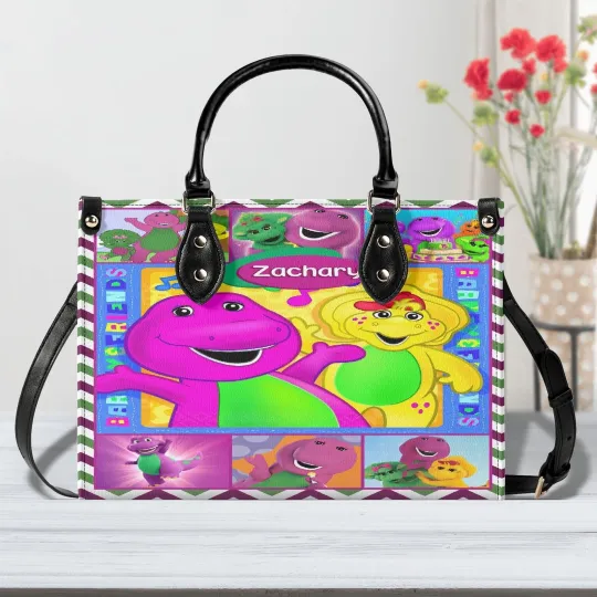 Discover Barney And Friends Leather Handbag, Cartoon Character Bag, Gift Bag