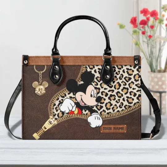 Discover Mickey Mouse Leopard Leather Handbag, Disney Bag, Gift For Women