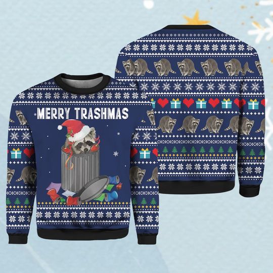Discover Raccoon Ugly Christmas Sweater, Raccoon Merry Trashmas Sweater, Christmas Animal Sweater, Holiday Christmas Sweater, Gift For Mom Kids