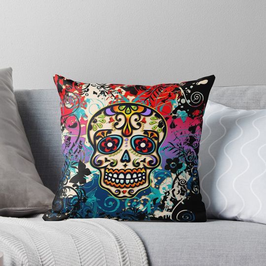 Discover Mexican Skull, Sugar Skull, Day of the Dead, Dias de los muertos Pillow