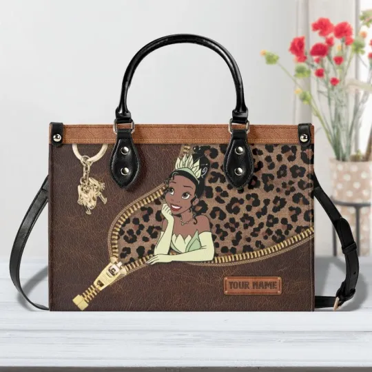 Discover Princess Tiana Leopard  Leather Handbag, Disney Bag, Gift for Women