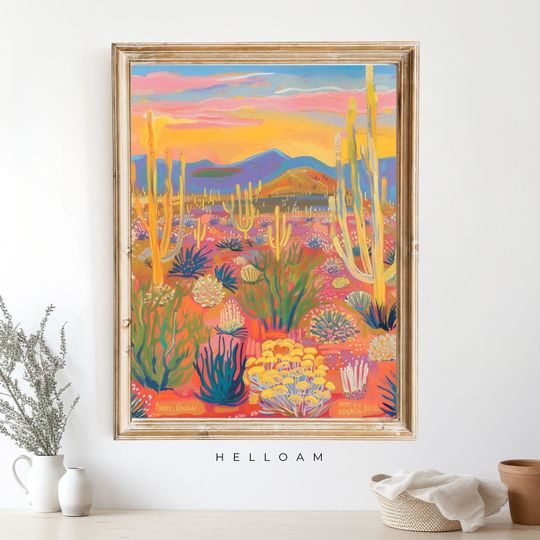 Discover Vintage Western Botanical Art Print, Midcentury Modern Sunset Wall Art, Matisse & Van Gogh Inspired Poster