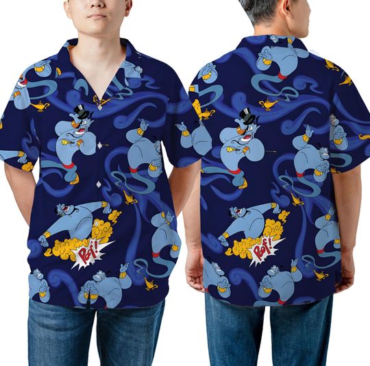 Unisex Aladdin Genie Hawaiian Shirt, Funny Genie Hawaii Shirt, Disneyland Family Trip Outfits, Genie Magic Lamp Shirt, Magic Kingdom Park