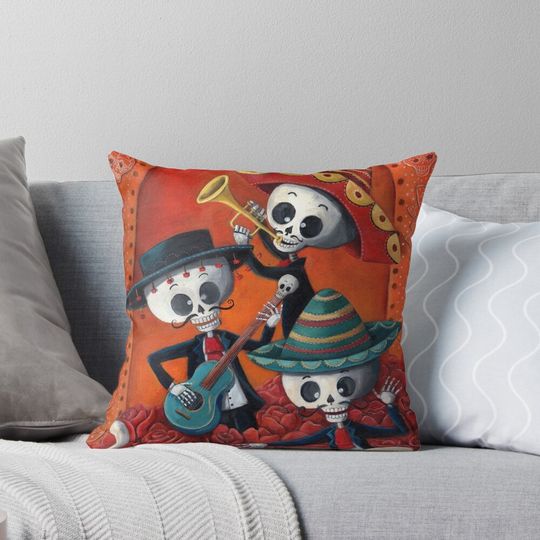 Discover Dia de Los Muertos Skeleton Musicans Pillow
