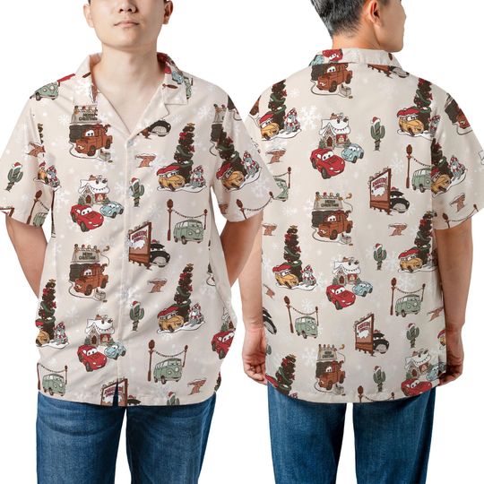 Discover Unisex Retro Christmas Cars Movie Hawaiian Shirt, Lightning McQueen Mater Hawaii Shirt, Mickey's Merry Christmas Party, Disneyland Xmas Trip