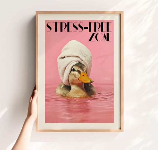 Discover Funny Duck Bathroom Poster - Pink Toilet Digital Print