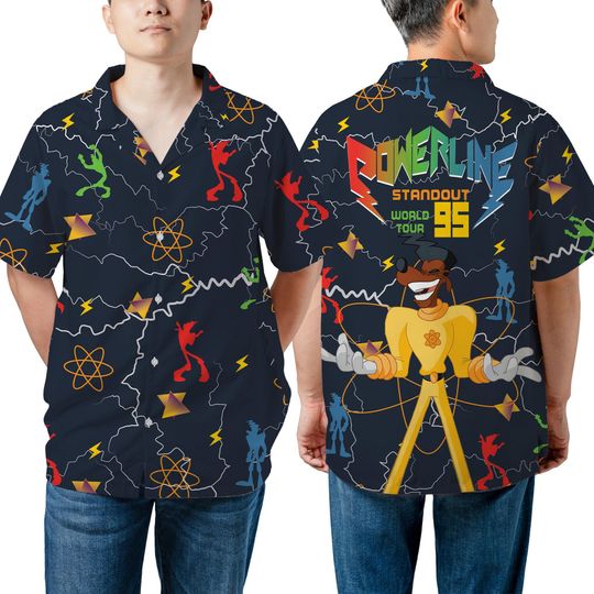 Discover Unisex Retro Powerline Stand Out Tour 95 Hawaiian Shirt, A Goofy Movie Hawaii Shirts, Disneyland Family Trip Outfits, Disney Park Shirt