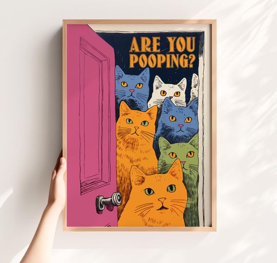 Discover Bathroom Cat Print For Toilet Wall Art Print Funny Cat Print Maximalist Wall Art Bathroom Wall Art Toilet Poster Funny Posters Pooping Print