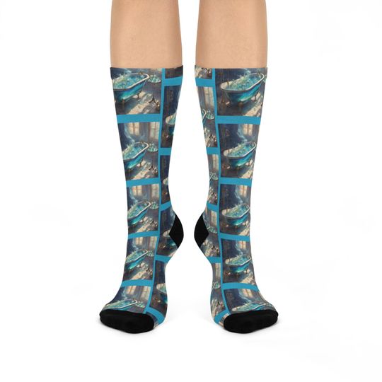 Discover Phish - Bathtub Gin Original Art - Cushioned Crew Socks with Turquoise Background