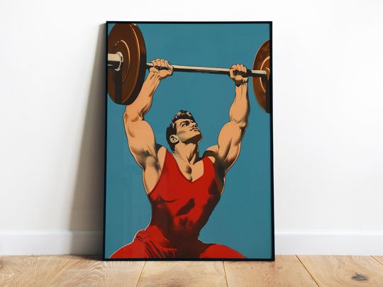 Discover Retro Gym Poster Printable Gym Wall Art Fitness Poster Heavy lifting Art Bodybuilder Art Digital Print Blue Red Gym Poster Motivation Art