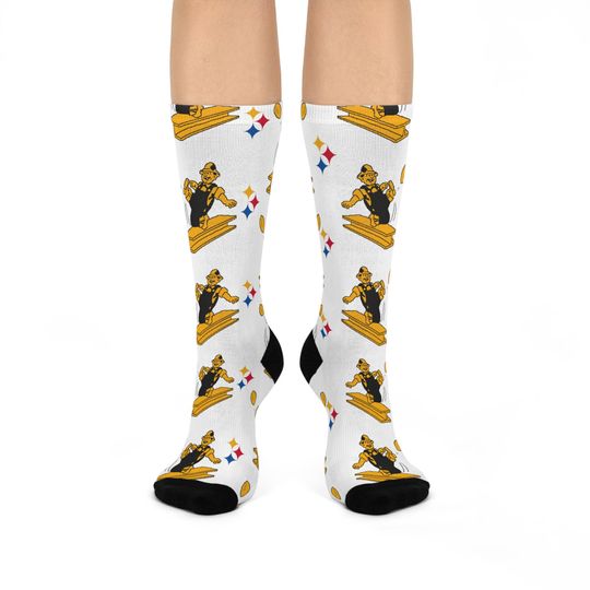 Discover White Retro Steeler Logo Socks - Hand-Drawn Vintage Football Design Cushioned Crew Socks