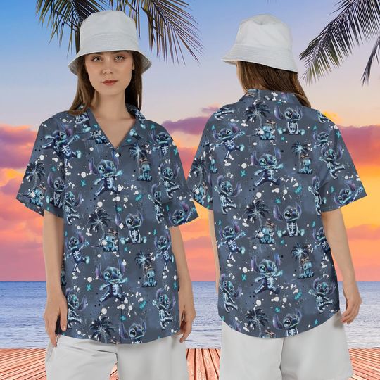 Discover Stitch Skeleton Hawaiian Shirt, Disney Lilo and Stitch Aloha Hawaii Shirt, Summer Vacation Hawaii Shirt, Aloha Hawaiian Shirt