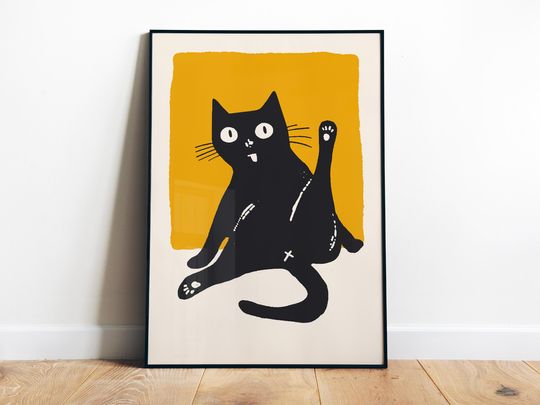 Discover Funny Cat Poster Printable Bathroom Wall Art Black Cat Toilet Art Print Licking Butt Poster Cat Doing Things Fun Minimalist Print Gift