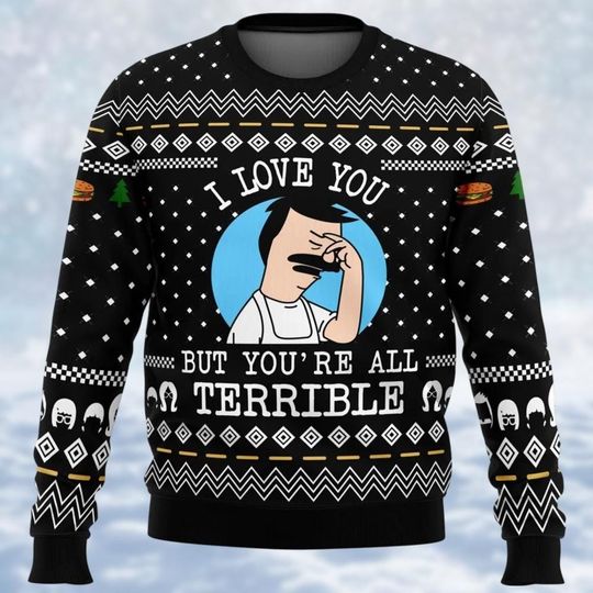 Discover Bob Belcher Ugly Christmas Sweater, Bobs Burgers Christmas Sweatshirt, Cartoon Movie Xmas Sshirt, Funny Winter Sweater, Gift For Fan