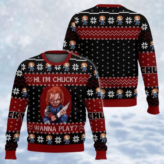 Chucky Ugly Christmas Sweater, Horror Movie Shirt, Chucky Doll Holiday Sweater, Vintage 80S Film Woman Sweater, Trick Or Treat Merch