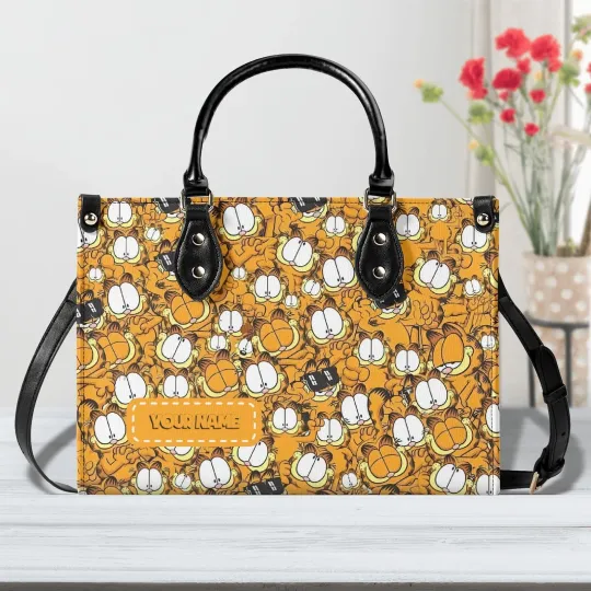 Discover Cartoon Cat Leather Handbag, Funny Cat Tote Bag, Comic Style Shoulder Bag,Gift