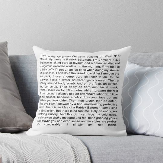 Discover Patrick Bateman American Psycho Monologue Pillow