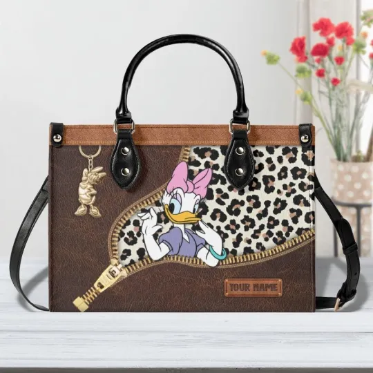 Discover Daisy Duck Leather Handbag, Disney Leopard Bag, Gift for Women Fans