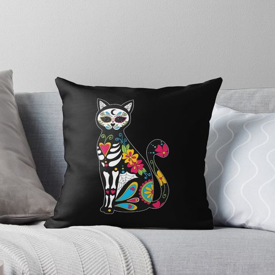 Dia de los Muertos Cat Sugar Skull Cat Day of the Dead Cat Pillow