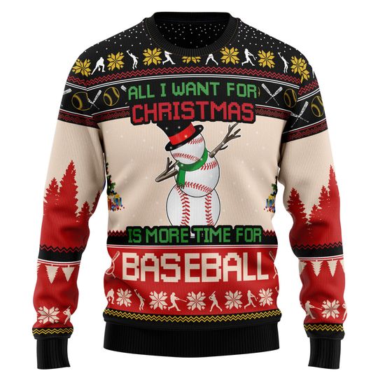 Discover Baseball Christmas Sweater, Funny All I Want for Xmas Ugly Jumper, Snowman Baseball Holiday Pullover, Sports Fan Party Sweater Unisex