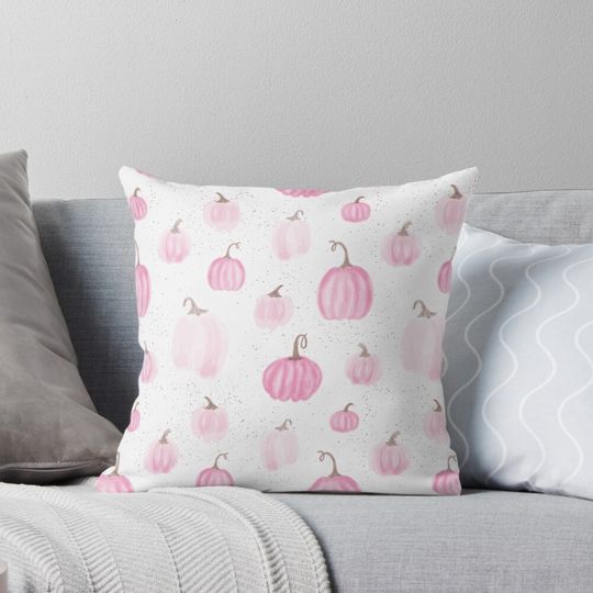 Pink Watercolor Pumpkins Pillow