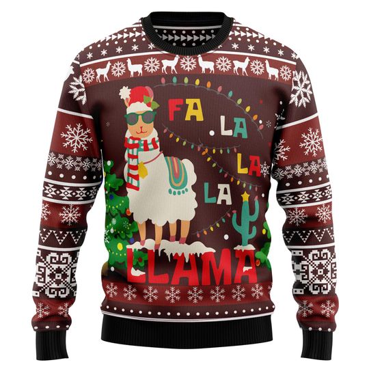Llama Christmas Sweater, Funny Fa La La Llama Ugly Xmas Jumper, Cute Holiday Pullover, Festive Party Sweater for Men Women Kids