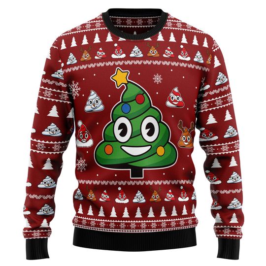 Discover Poop Emoji Christmas Sweater, Funny Ugly Xmas Jumper, Silly Holiday Pullover with Poop Tree and Emojis, Gag Gift Party Sweater Unisex 168