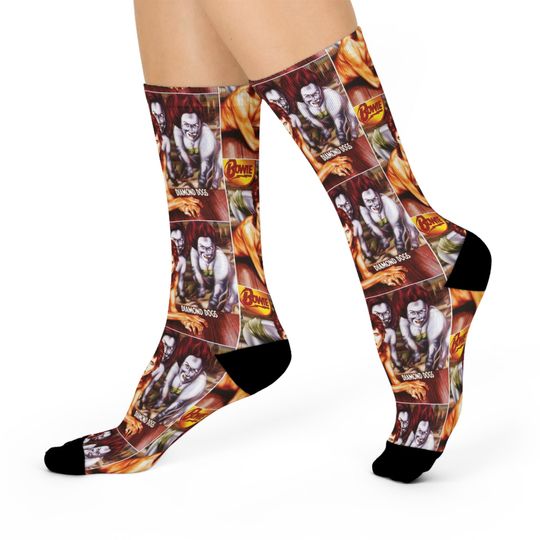 Discover David Bowie Cushioned Crew Socks, Funky Socks for Music Lovers, Retro Gift, Socks for Fans, Vintage Style Apparel