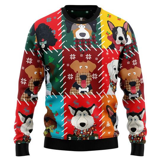 Discover Colorful Dog Lover Christmas Sweater, Pet Photo Cartoon Dog Faces, Ugly Xmas Sweater, Pet Lover Holiday Outfit, Funny Winter Gift