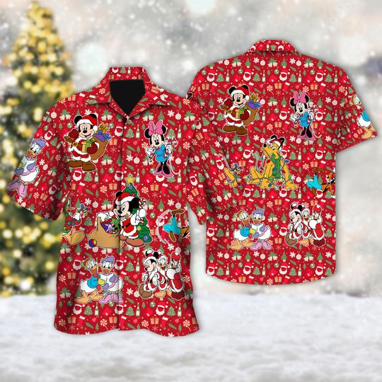 Discover Disney Mickey Christmas Hawaiian Shirt, Mickey & Friends Christmas Hawaii Shirt, Mickey Mouse Xmas Button Up Shirt, Magic Kingdom Shirt