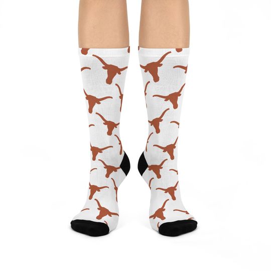 Discover Hand-Drawn Longhorn Pattern Socks - Texas-Inspired Athletic Cushioned Crew Socks