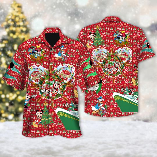 Discover Disney Mickey Ears Christmas Hawaii Shirt, Mickey Mouse Xmas Button Up Shirt, Mickey Cartoon Holiday Hawaiian Shirt, Magic Kingdom Shirt