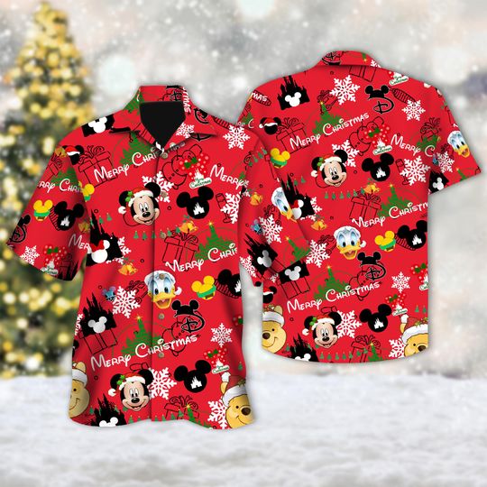 Discover Disney Mickey And Friends Christmas Hawaiian Shirt, Donald Duck Christmas Hawaii Shirt, Mickey Mouse Xmas Shirt, Cartoon Holiday Party Gift
