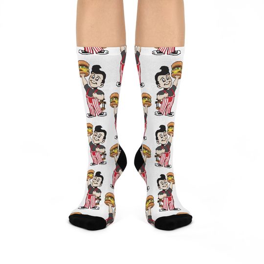 Discover White Nostalgic Big Boy Socks - Retro Cincinnati Gift for Big Boy Fans - Cushioned Crew Socks