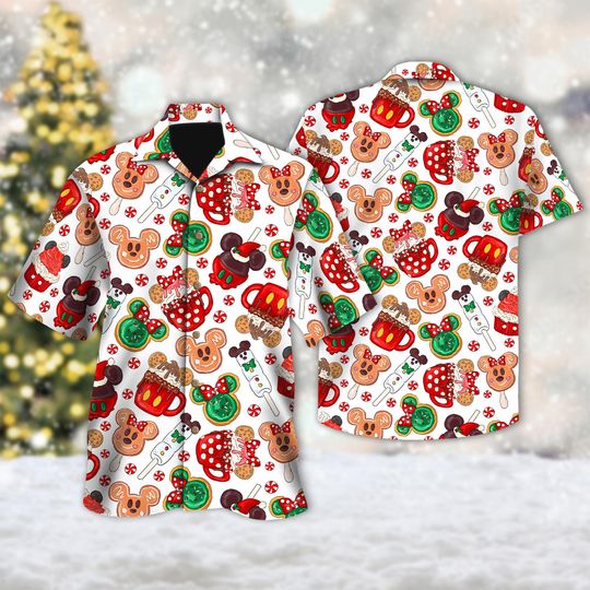 Discover Disney Mickey Ears Christmas Hawaii Shirt, Mickey Mouse Xmas Button Up Shirt, Mickey Cartoon Holiday Hawaiian Shirt, Magic Kingdom Shirt
