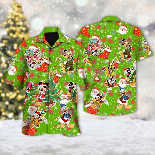 Discover Disney Mickey and Friends Christmas Hawaiian Shirt, Minnie Mouse Christmas Hawaii Shirt, Donald Goofy Pluto Xmas Gift, Magic Kingdom Tee