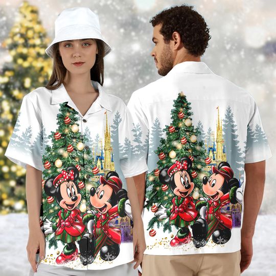 Discover Mickey Minnie Christmas Hawaiian Shirt, Mickey Mouse Christmas Hawaii Shirt, Mickey Mouse Xmas Party Gift, Magic Kingdom Shirt