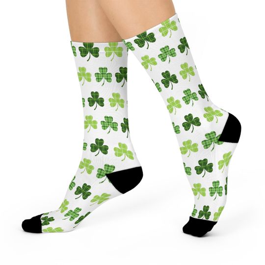Discover St. Patrick's Day Lucky Clover Crew Socks, Perfect for Spring, Cozy Gift for Her, Fun Fashion Accessory, Holiday Stocking Stuffer