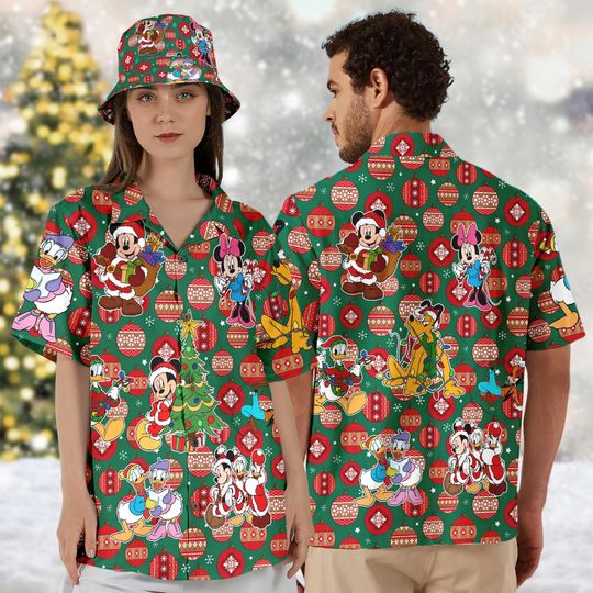 Discover Santa Mickey Mouse Hawaiian Shirt, Mickey & Friends Christmas Hawaii Shirt, Minnie Donald Goofy Button Up Shirt, Xmas Magic Kingdom Shirt