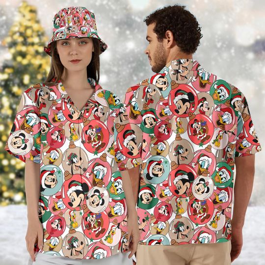 Discover Mickey And Friends Head Ball Christmas Hawaii Shirt, Minnie Mouse Button Up Shirt, Mickey Xmas Party Hawaiian Shirt, Magic Kingdom Shirt