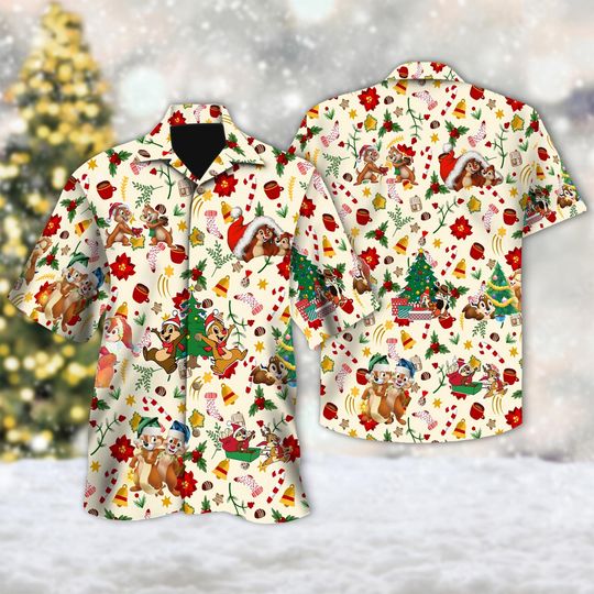 Discover Chip n Dale Christmas Hawaiian Shirt, Chip and Dale Xmas Party Hawaii Shirt, Chip 'n Dale Button Up Shirt, Squirrel Christmas Hawaiian Shirt